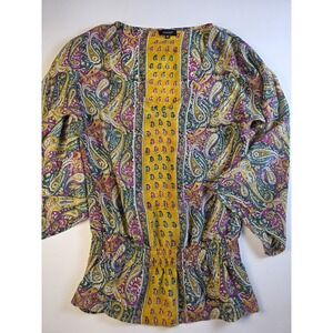 Tolani 100% Silk Paisley Print Angel Wing Sleeve Blouse Size Medium